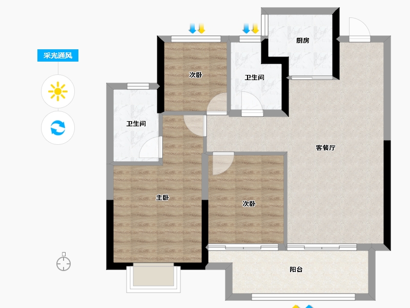 浙江省-宁波市-荣安艺尚湾-80.58-户型库-采光通风