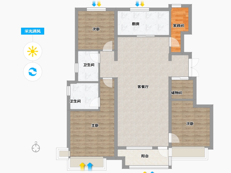 河北省-石家庄市-万科翡翠四季-104.00-户型库-采光通风