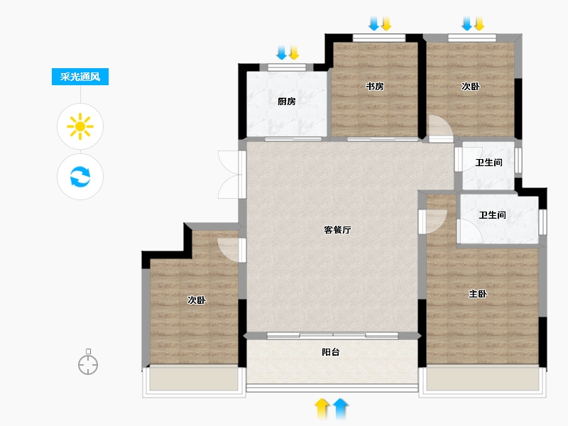 浙江省-温州市-中楠御墅-102.37-户型库-采光通风