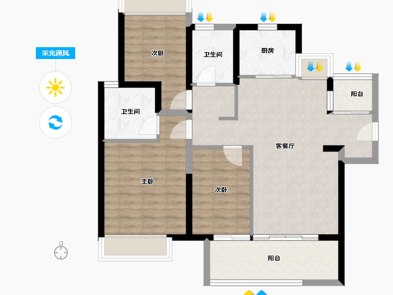 海南省-三亚市-保利崖州湾-86.87-户型库-采光通风