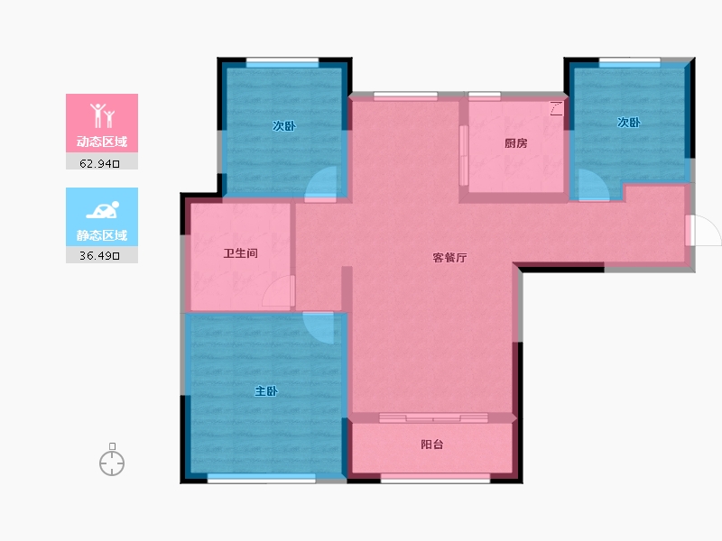 内蒙古自治区-呼伦贝尔市-登喜路家园-88.91-户型库-动静分区