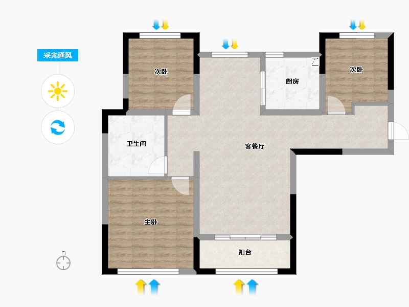 内蒙古自治区-呼伦贝尔市-登喜路家园-88.91-户型库-采光通风