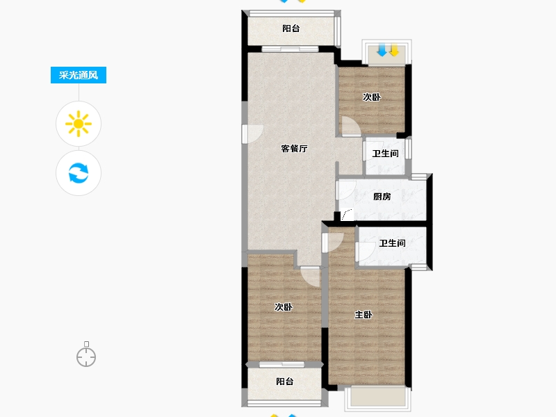 湖北省-武汉市-美联城观-88.56-户型库-采光通风