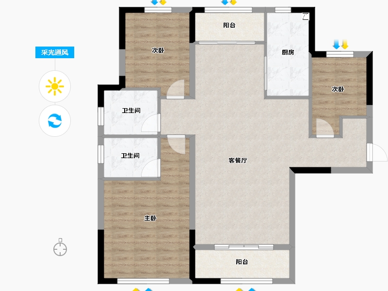 内蒙古自治区-呼伦贝尔市-登喜路家园-103.35-户型库-采光通风