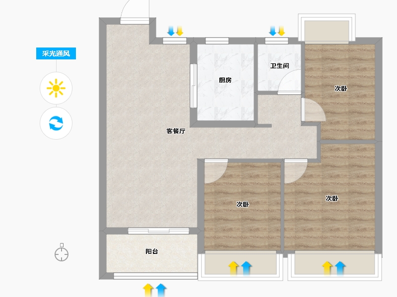 江苏省-苏州市-晨曦雅苑-71.45-户型库-采光通风