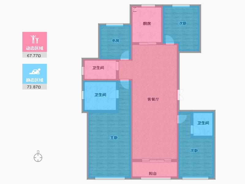 陕西省-西安市-阳光城壹号蔷薇溪谷-126.00-户型库-动静分区