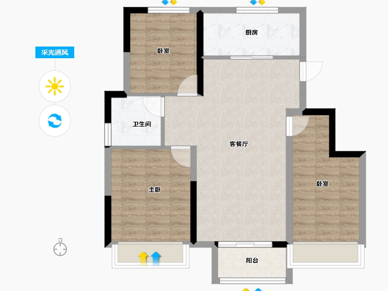 天津-天津市-绿地新里栖湖公馆-76.00-户型库-采光通风