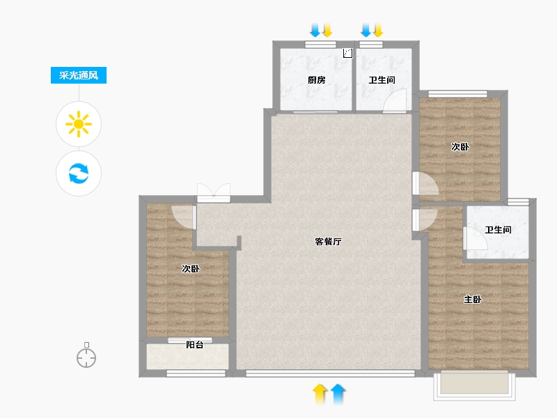 陕西省-西安市-海逸长洲-111.19-户型库-采光通风