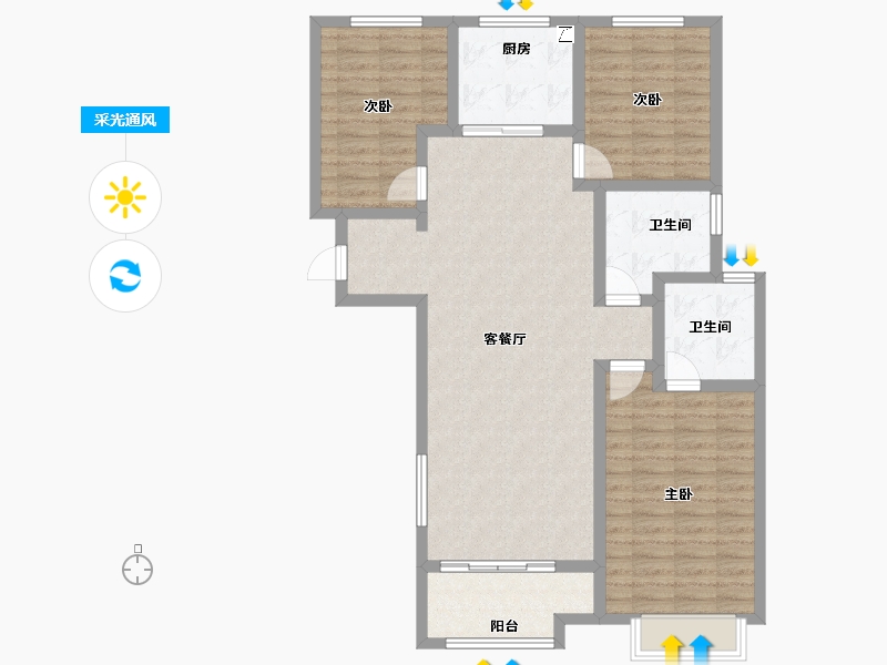 陕西省-西安市-阳光城壹号蔷薇溪谷-103.30-户型库-采光通风