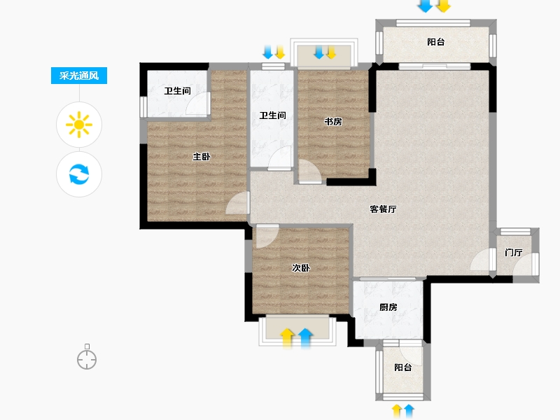 广东省-广州市-花东侨雅苑-93.89-户型库-采光通风