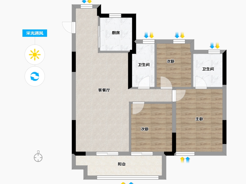 福建省-福州市-保利阅江台-76.00-户型库-采光通风