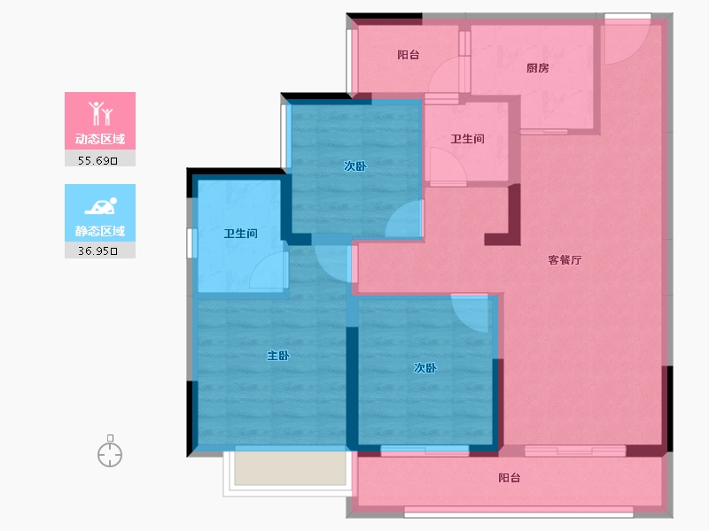 重庆-重庆市-北京城建龙樾生态城-82.04-户型库-动静分区