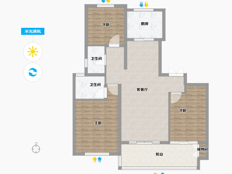 江苏省-镇江市-天怡·紫宸-104.80-户型库-采光通风