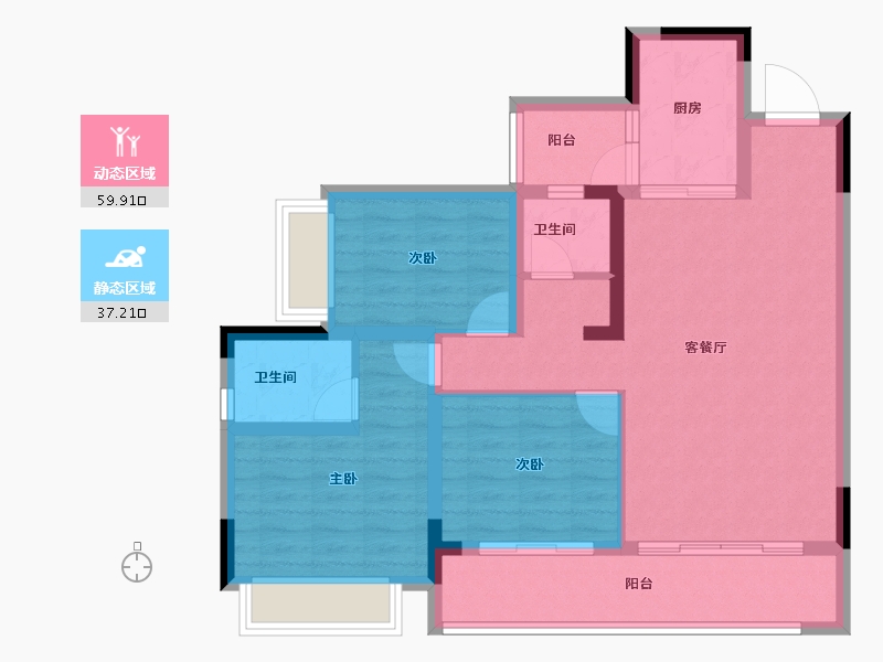 重庆-重庆市-北京城建龙樾生态城-86.37-户型库-动静分区