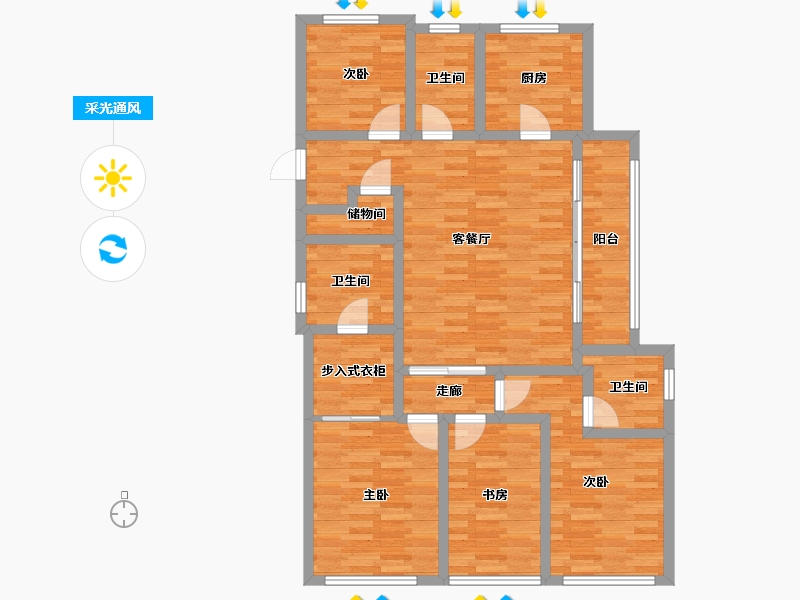 浙江省-杭州市-滨江君品名邸-124.00-户型库-采光通风