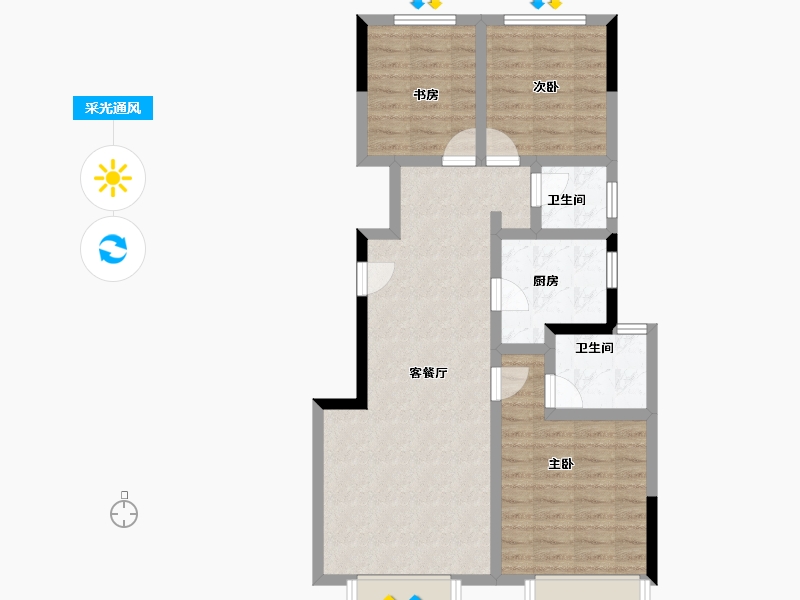 天津-天津市-中骏宸景湾-77.35-户型库-采光通风