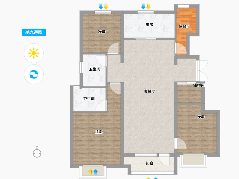 河北省-石家庄市-万科翡翠四季-102.40-户型库-采光通风