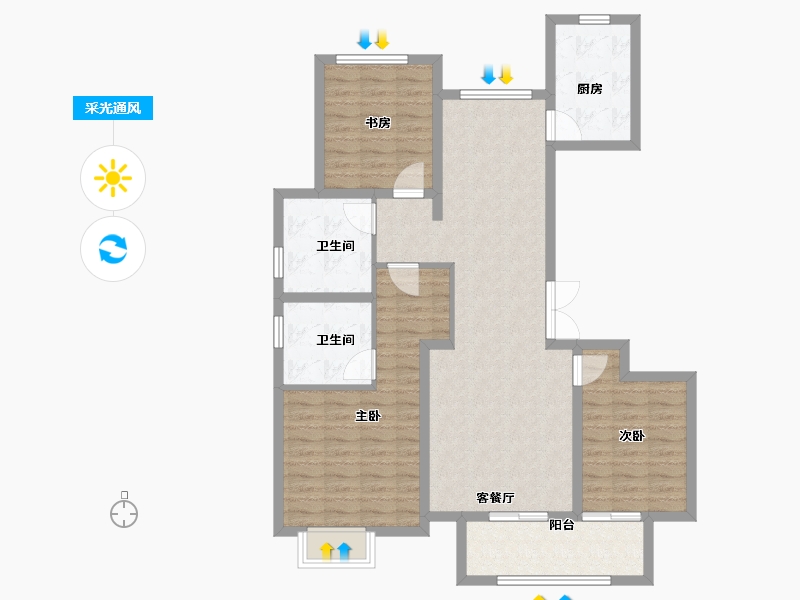 河北省-廊坊市-融创·翡丽壹虢-102.40-户型库-采光通风