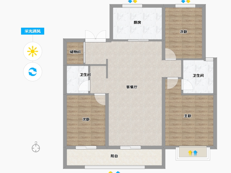 河北省-石家庄市-万科翡翠四季-104.80-户型库-采光通风