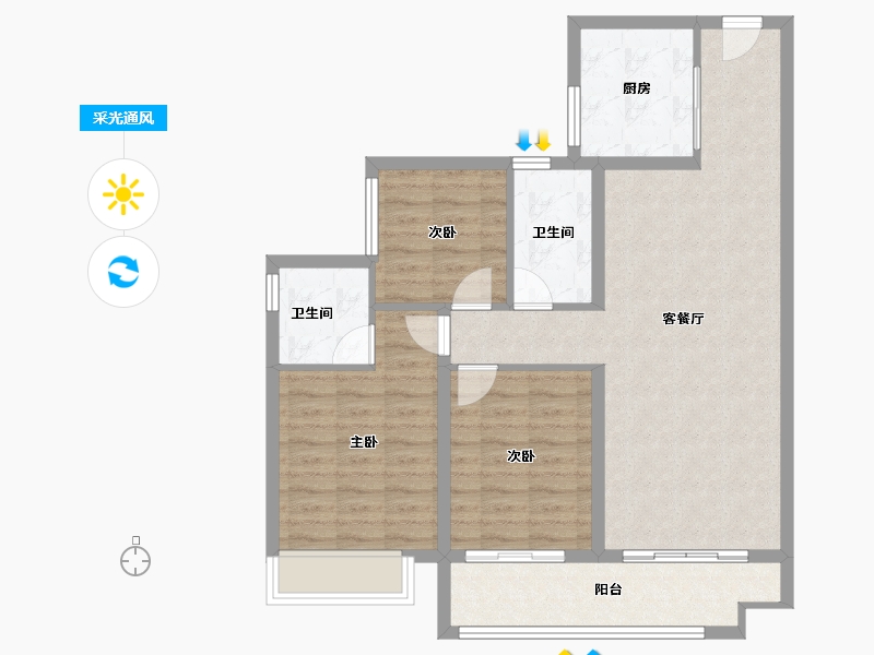 湖南省-长沙市-金科集美天辰-88.77-户型库-采光通风