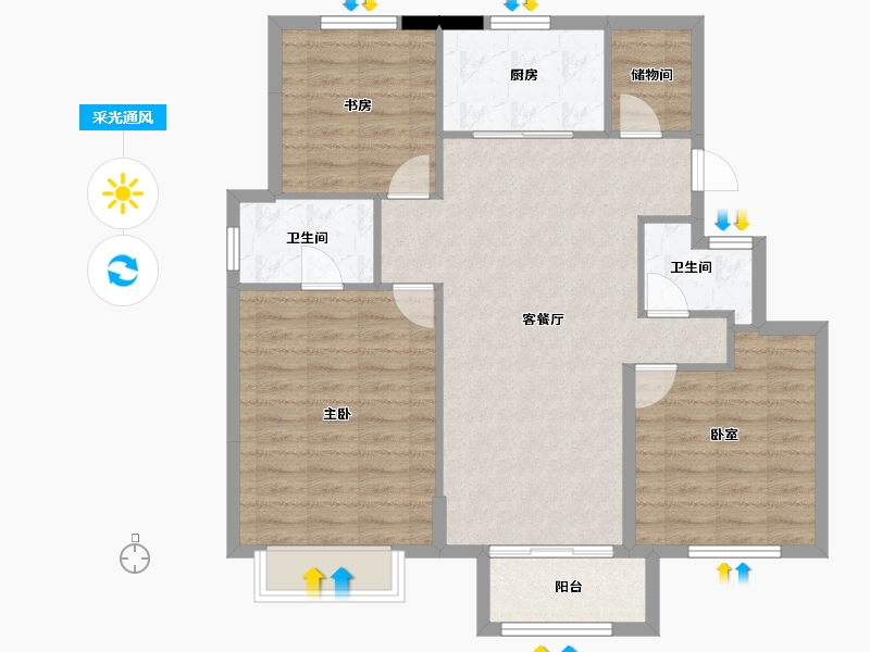 天津-天津市-绿地新里栖湖公馆-92.00-户型库-采光通风