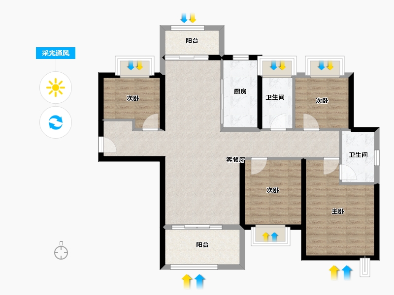 广东省-珠海市-世荣峰景广场-103.68-户型库-采光通风