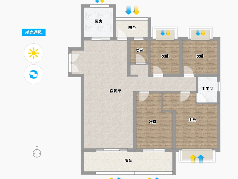 云南省-昆明市-铂悦翡翠澜庭-108.39-户型库-采光通风