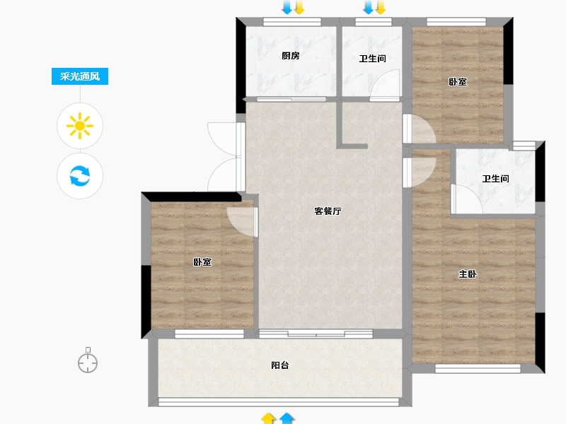 浙江省-嘉兴市-鸿翔紫慈里-77.60-户型库-采光通风