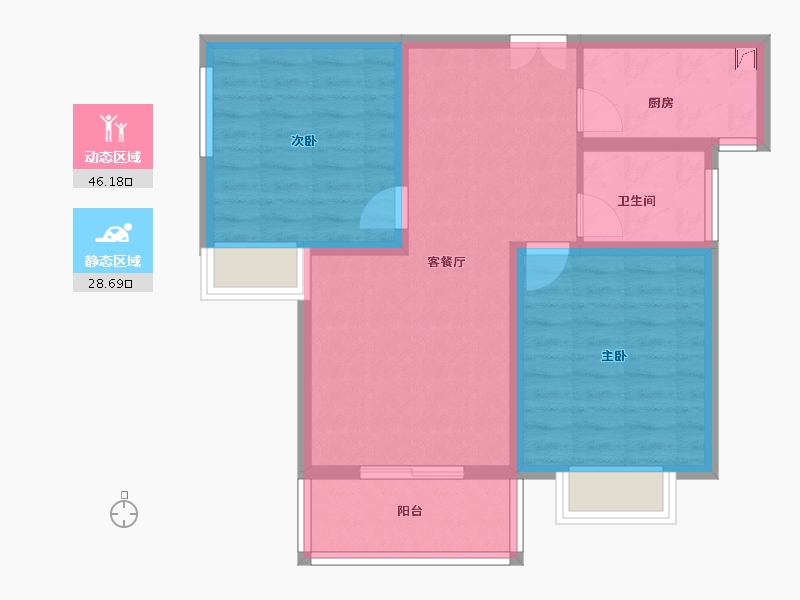 陕西省-西安市-天鹅湖-66.37-户型库-动静分区