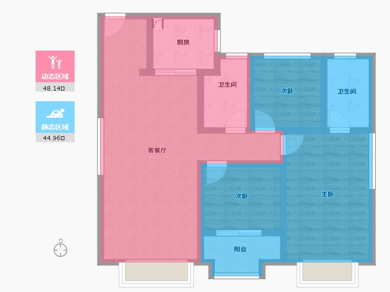 陕西省-西安市-阳光城壹号蔷薇溪谷-81.79-户型库-动静分区