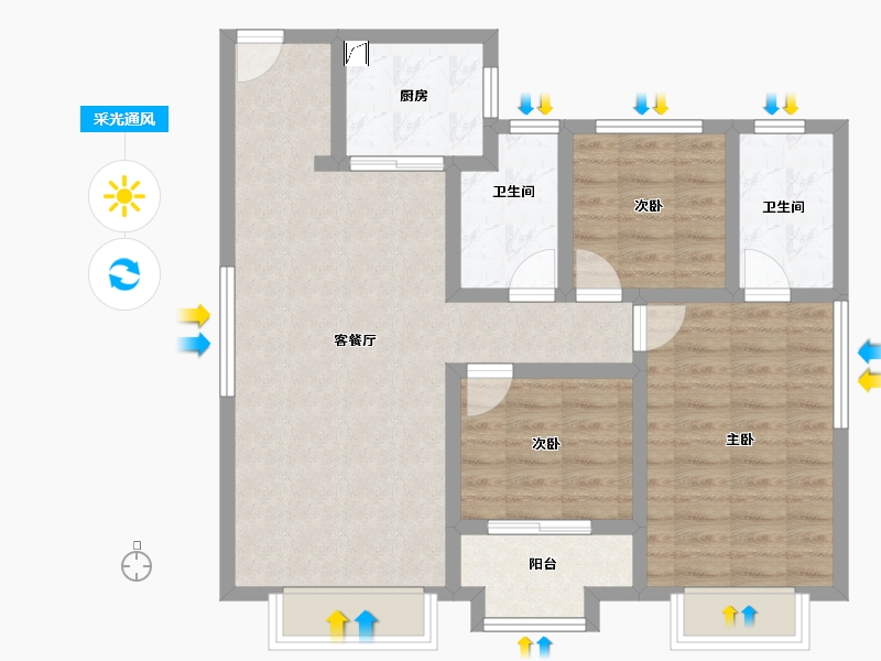 陕西省-西安市-阳光城壹号蔷薇溪谷-81.79-户型库-采光通风