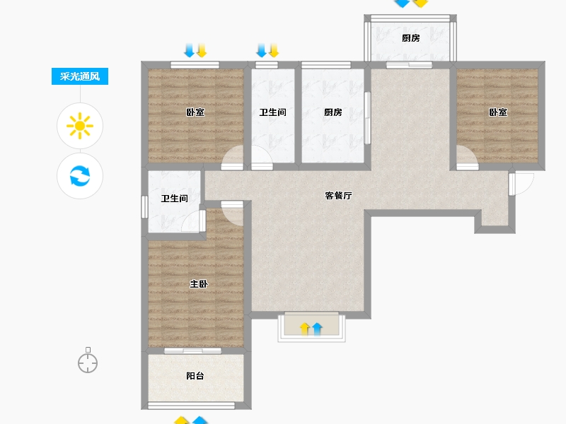 陕西省-咸阳市-城投时代-107.20-户型库-采光通风