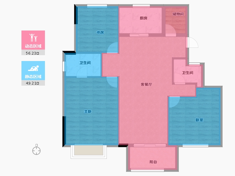 天津-天津市-绿地新里栖湖公馆-96.00-户型库-动静分区