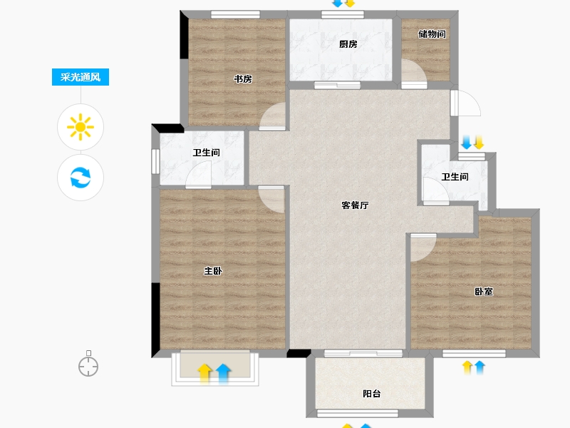 天津-天津市-绿地新里栖湖公馆-96.00-户型库-采光通风