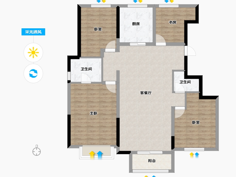 天津-天津市-绿地新里栖湖公馆-104.00-户型库-采光通风