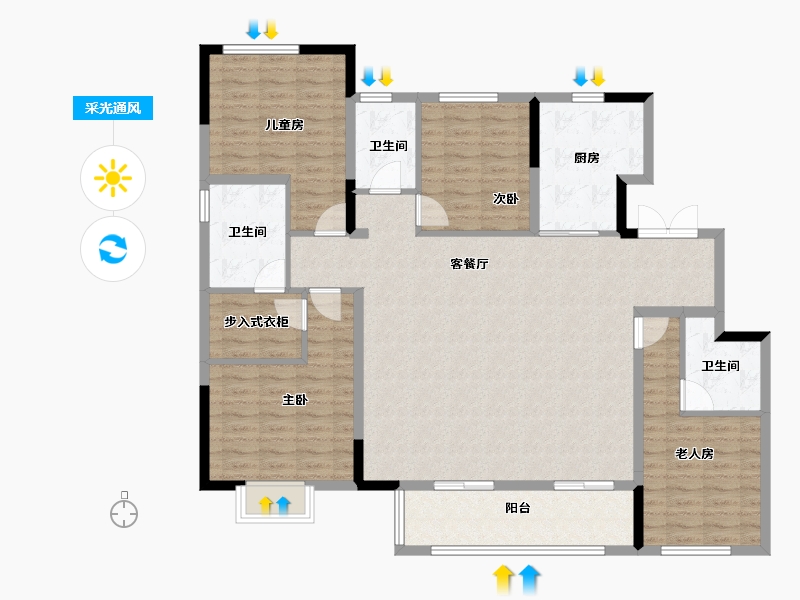 江苏省-徐州市-徐州富春山居-136.00-户型库-采光通风