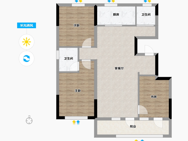 辽宁省-沈阳市-绿城和园-85.95-户型库-采光通风