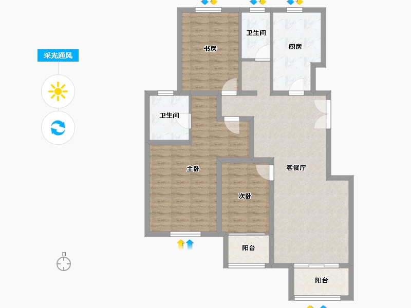 北京-北京市-中南湾-104.00-户型库-采光通风