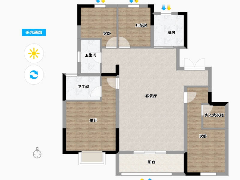 江苏省-徐州市-徐州富春山居-114.40-户型库-采光通风