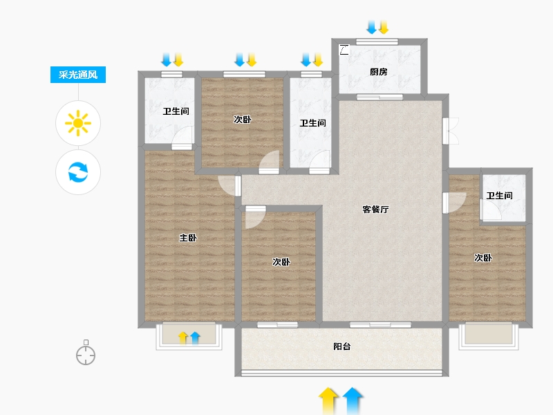 陕西省-西安市-天鹅湖-134.36-户型库-采光通风