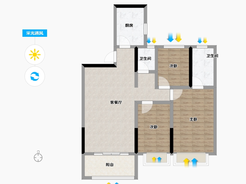 河南省-郑州市-鑫苑府-92.81-户型库-采光通风