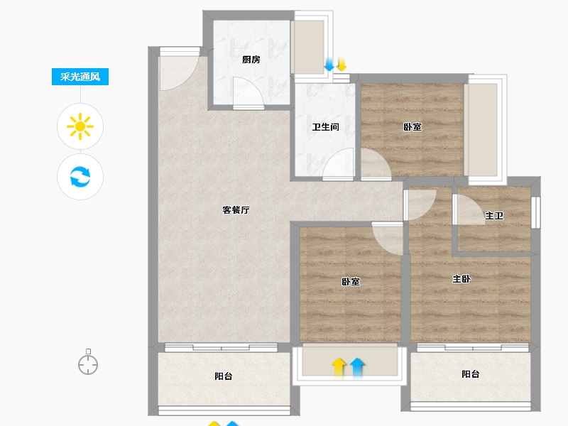 广东省-深圳市-尖岗山壹号花园-68.54-户型库-采光通风