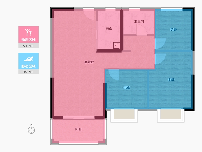 湖北省-武汉市-南益名悦华府-76.00-户型库-动静分区