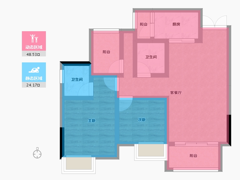 重庆-重庆市-大足森柯西城国际-62.90-户型库-动静分区