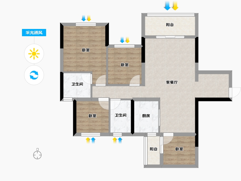 四川省-成都市-瀚城绿洲-85.40-户型库-采光通风