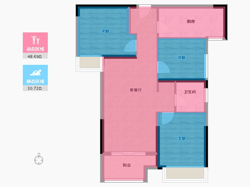 河南省-郑州市-东原·满庭芳-70.68-户型库-动静分区