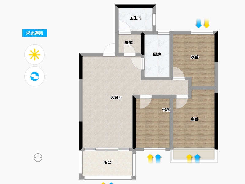 河南省-郑州市-鑫苑府-84.00-户型库-采光通风