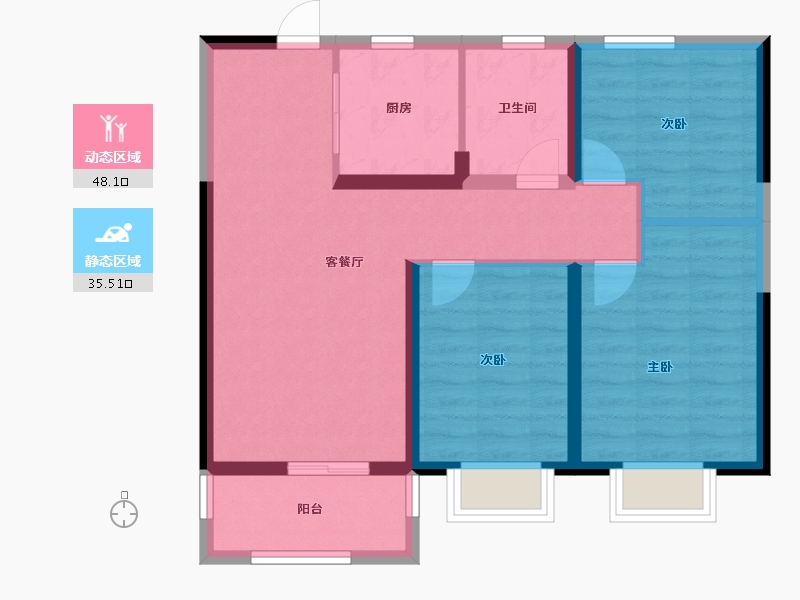 河南省-郑州市-华瑞·紫金嘉苑-74.40-户型库-动静分区