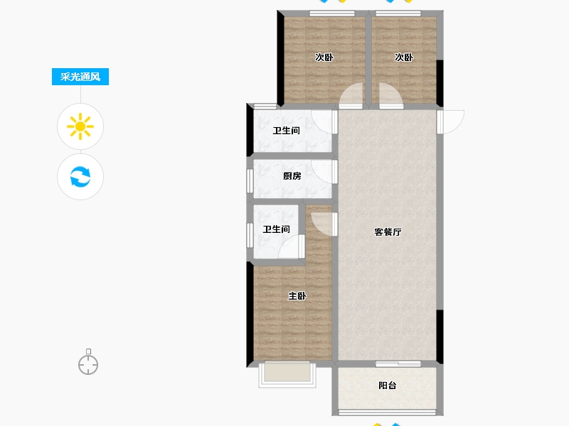 河南省-郑州市-鑫苑府-102.41-户型库-采光通风