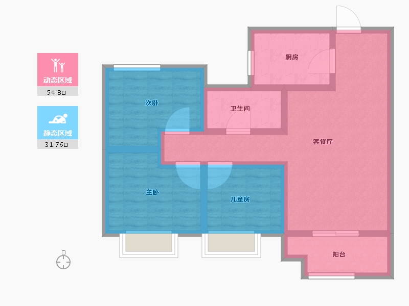 河南省-郑州市-金地正华·漾时代-76.00-户型库-动静分区